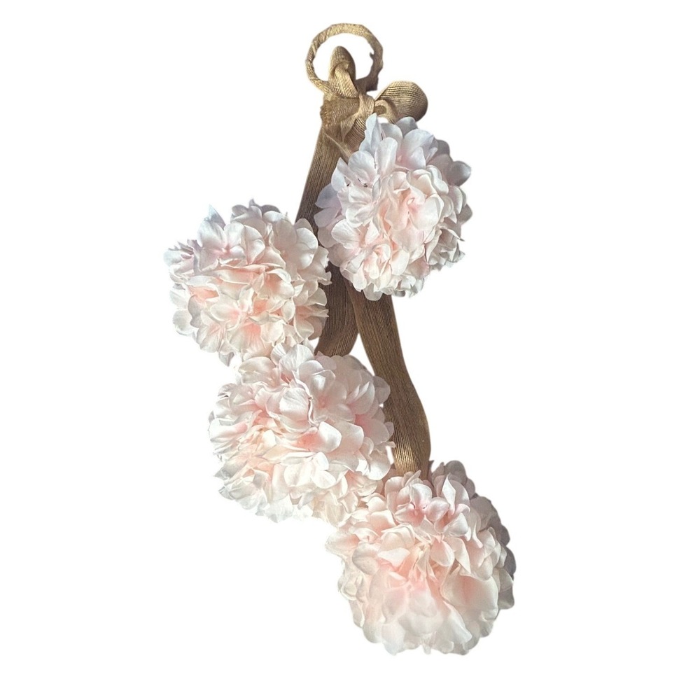 Hanging Floral Decor Pink Burlap Hydrangea Pom-Poms Easter Spring Cottagecore